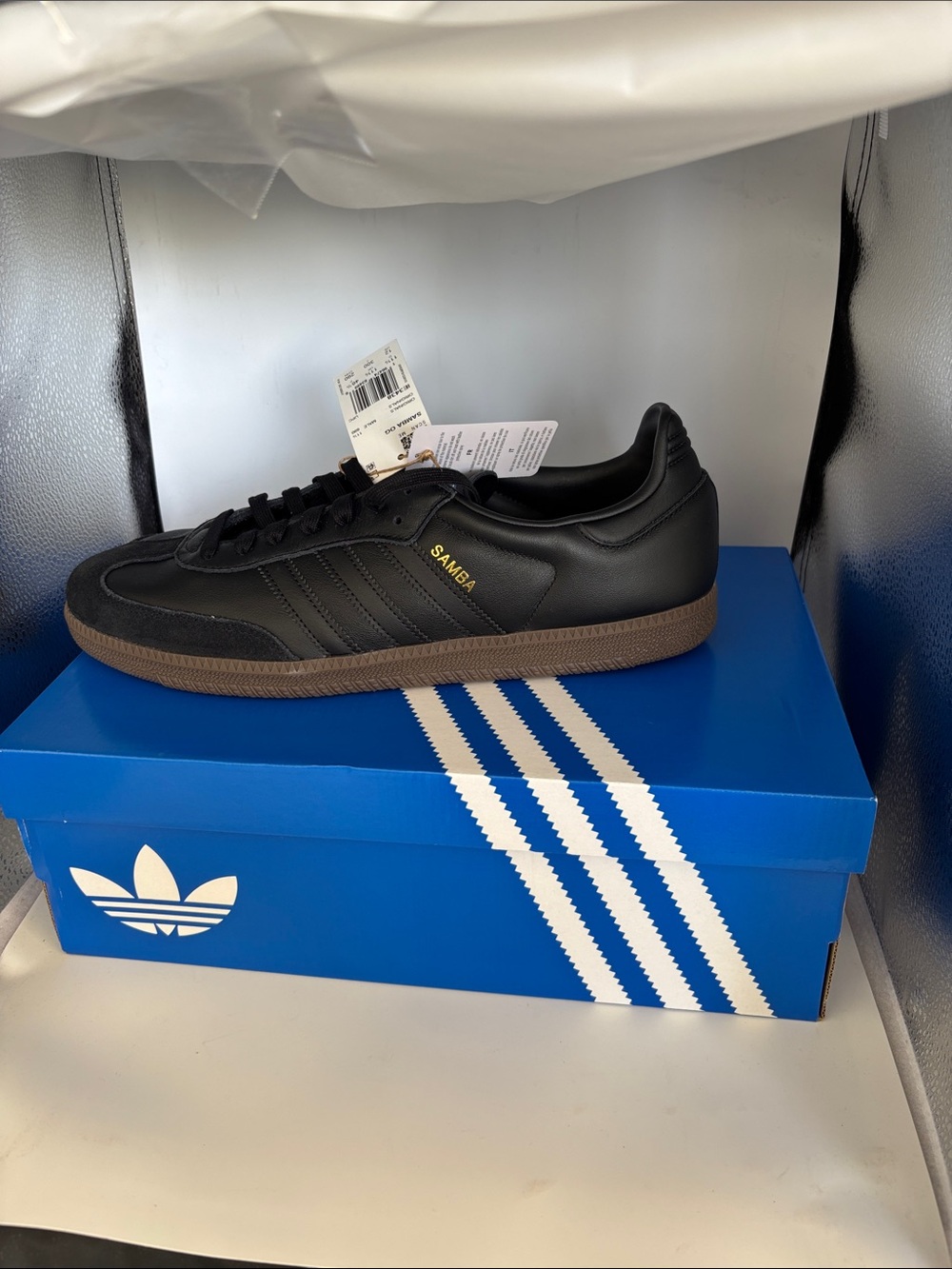 adidas Samba Black Leather Sneakers with Brown Gum Sole